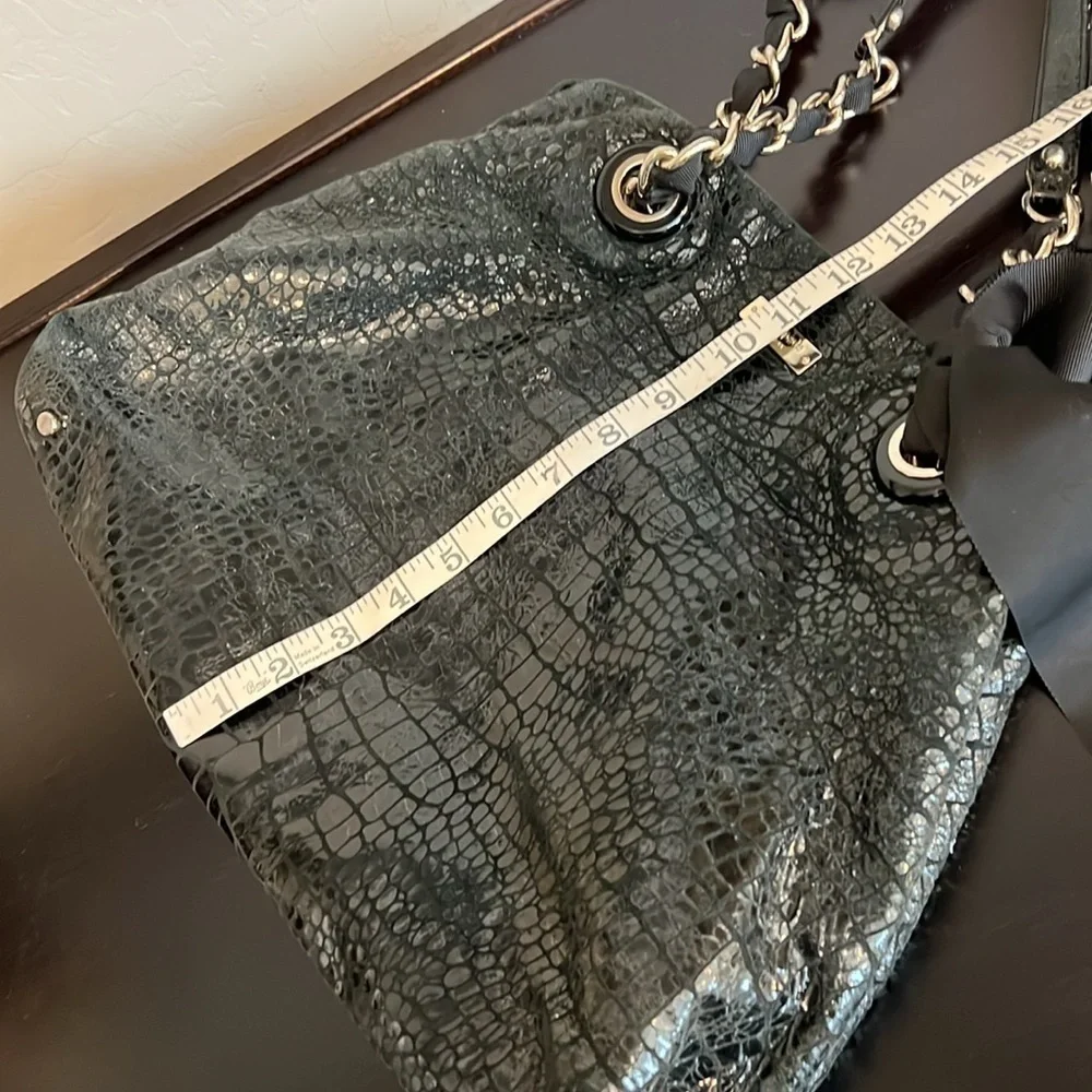 Kate Spade Y2K Black Patent Leather Croc Pattern Shoulder Bag Satchel Tote EUC